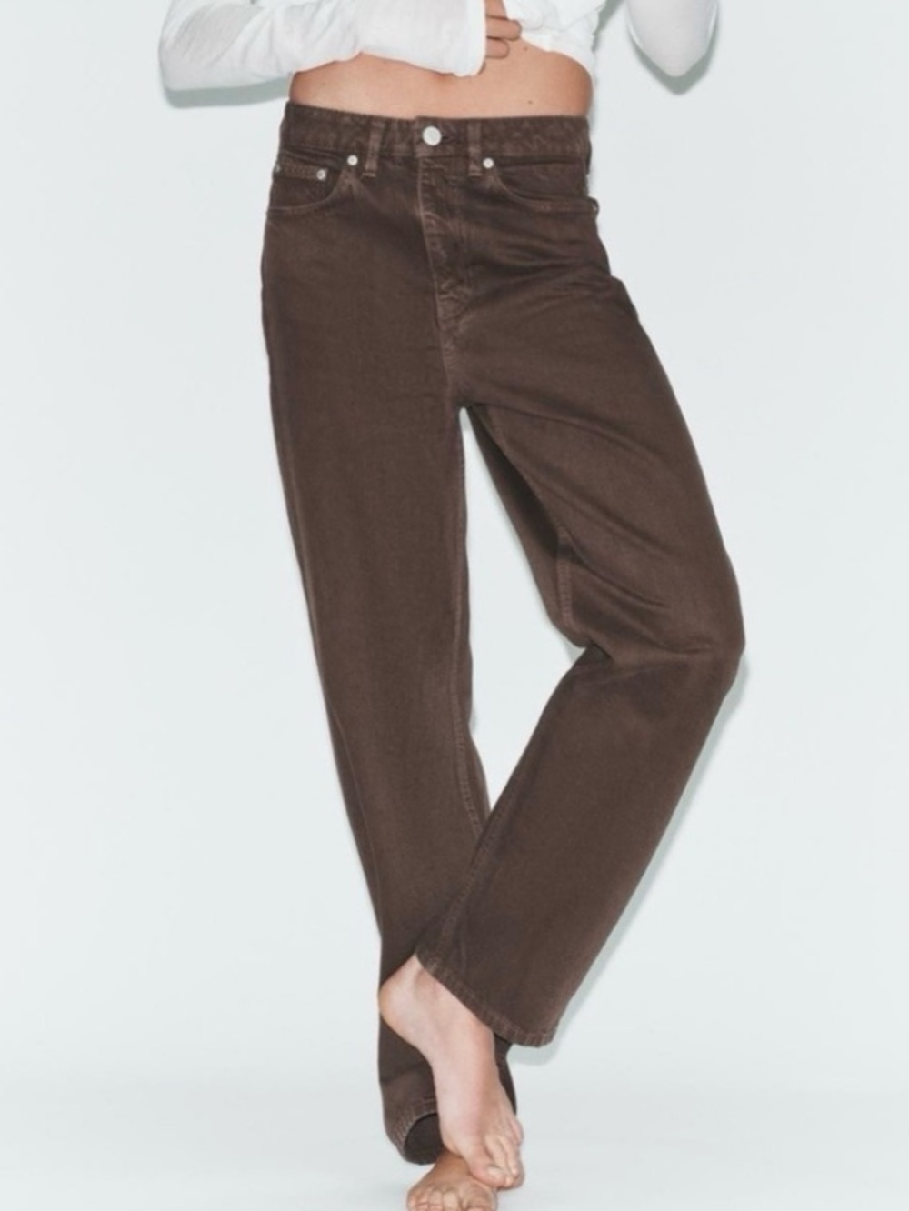 New Zara High Rise Mom Fit Jean Brown Size 8 (32x29) Regular Length NWT